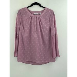 Isaac Mizrahi Live Peasant Top Blouse 10 Pleated A35-06 Bell Sleeve Purple NWT